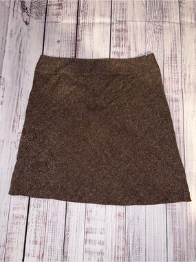 George Size 18 Brown Tweed Midi Skirt w/ colored stitching embellishments